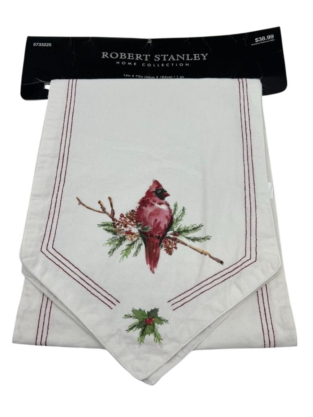 Robert Stanley Home Collection Christmas Cardinal Table Runner White Cotton